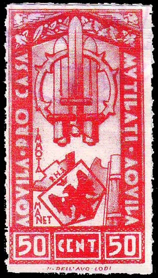 Marca da Bollo del Comune di L´AQUILA su Carta Bianca di dimensioni 23 X 53 mm