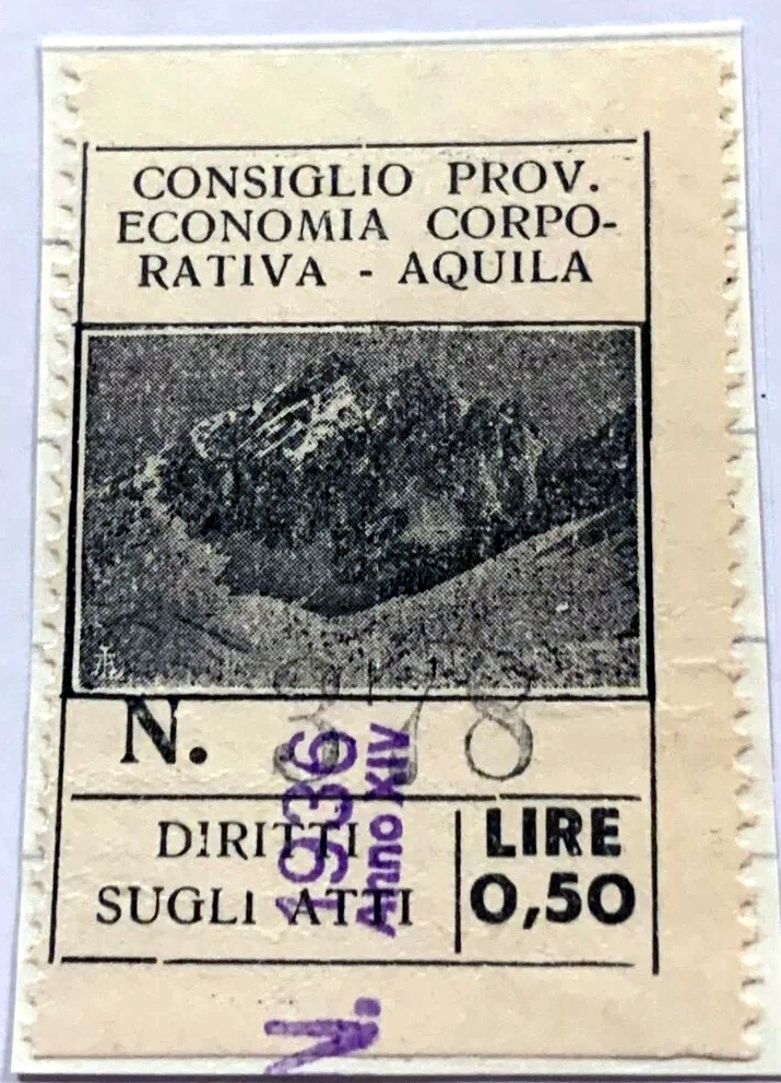 Marca da Bollo del Comune di L´AQUILA su Carta Bianca di dimensioni 28 x 40 mm