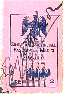 Marca da Bollo del Comune di L´AQUILA su Carta Bianca di dimensioni 22,5 x 34 mm