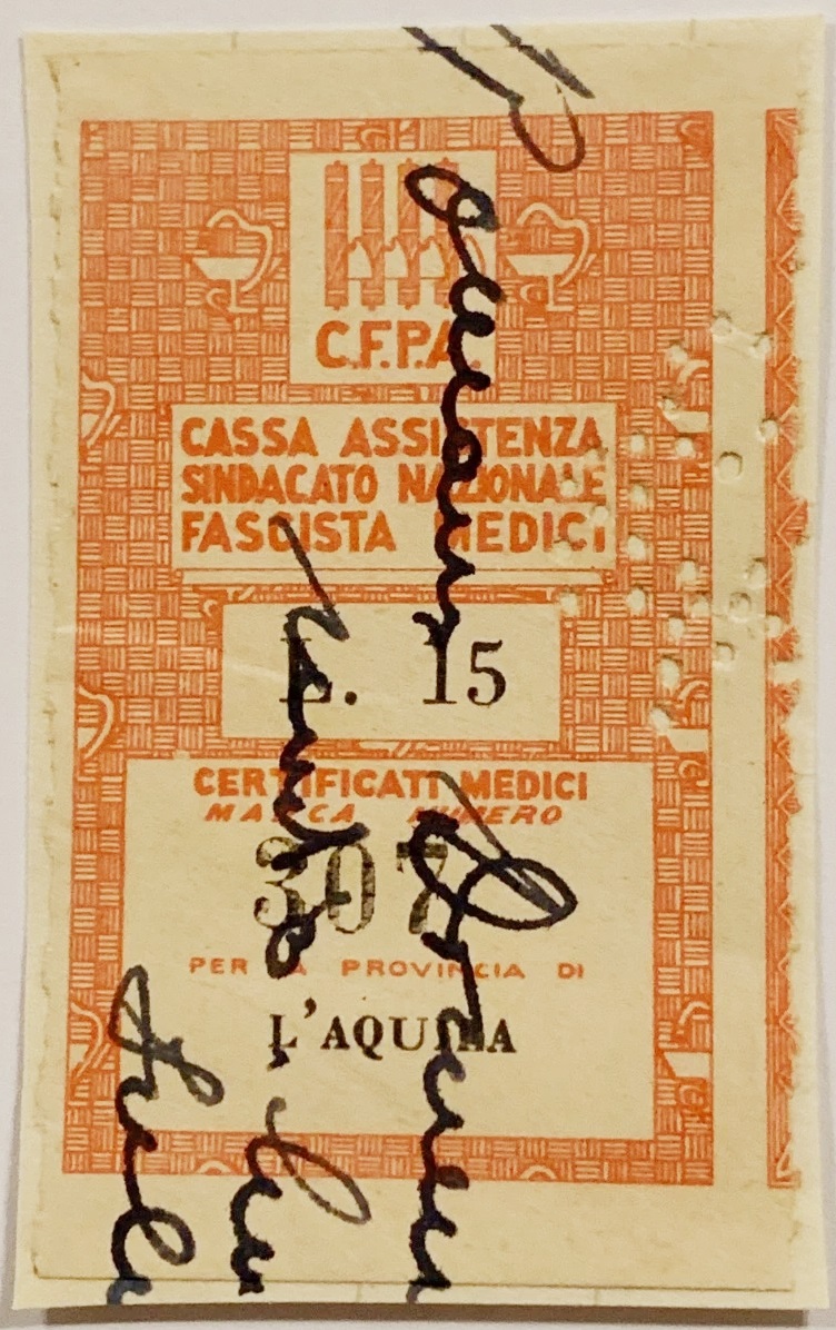 Marca da Bollo del Comune di L´AQUILA su Carta Bianca di dimensioni 22,5 x 40 mm