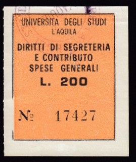 Marca da Bollo del Comune di L´AQUILA su Carta Bianca di dimensioni 36 x 45 mm