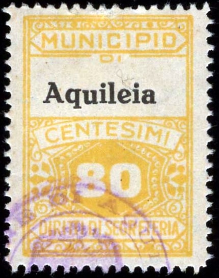 Marca da Bollo del Comune di AQUILEIA su Carta Bianca di dimensioni 22 x 29 mm