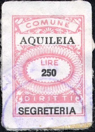 Marca da Bollo del Comune di AQUILEIA su Carta Bianca di dimensioni 17 x 24 mm