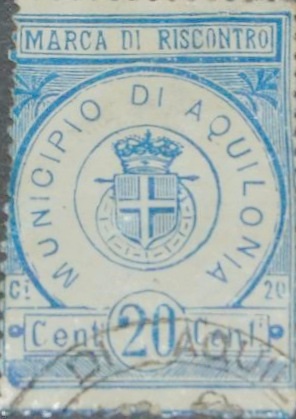 Marca da Bollo del Comune di AQUILONIA su Carta Bianca di dimensioni 24 x 33 mm