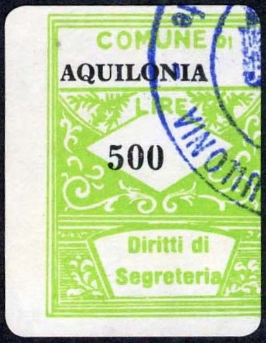 Marca da Bollo del Comune di AQUILONIA su Carta Bianca di dimensioni 21,5 x 28 mm