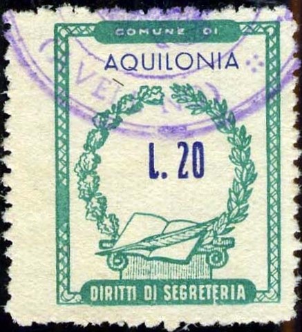 Marca da Bollo del Comune di AQUILONIA su Carta Bianca di dimensioni 20,5 x 26,5 mm