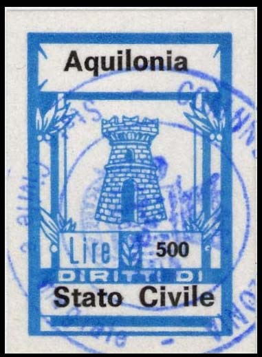 Marca da Bollo del Comune di AQUILONIA su Carta Bianca di dimensioni 20,5 x 30,5 mm