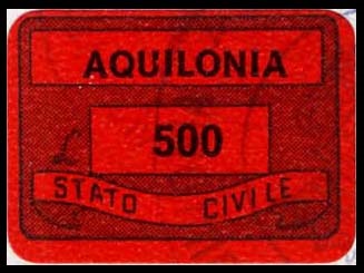Marca da Bollo del Comune di AQUILONIA su Carta Colorata di dimensioni 20 x 14 mm