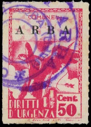 Marca da Bollo del Comune di ARBA su Carta Bianca Sottile di dimensioni 21 x 32,5 mm