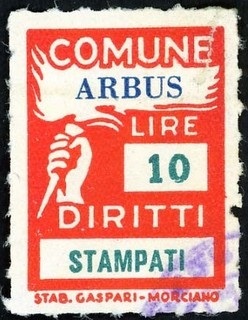 Marca da Bollo del Comune di ARBUS su Carta Bianca Sottile di dimensioni 18,5 x 26,5 mm