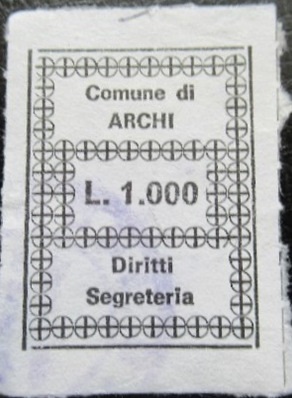 Marca da Bollo del Comune di ARCHI su Carta Bianca di dimensioni 23 x 31 mm