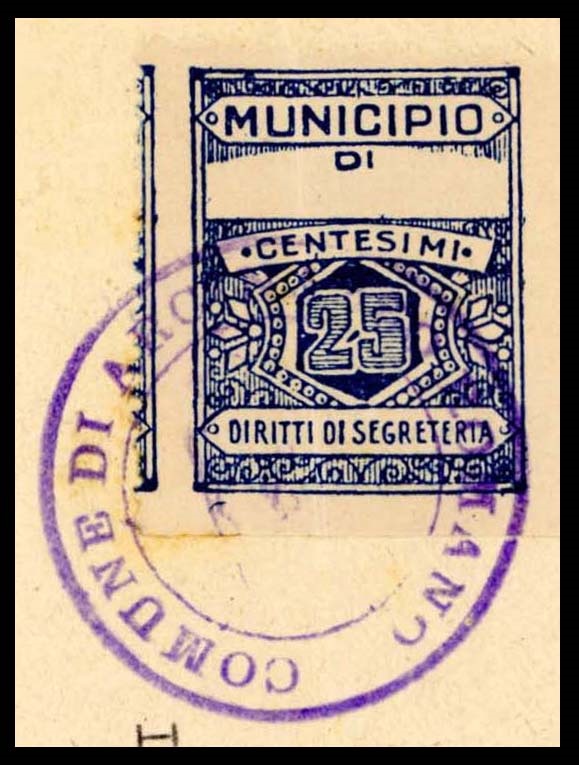 Marca da Bollo del Comune di ARCINAZZO ROMANO su Carta Bianca di dimensioni 22 x 29 mm