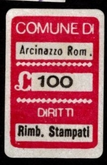 Marca da Bollo del Comune di ARCINAZZO ROMANO su Carta Bianca di dimensioni 16 x 23,5 mm