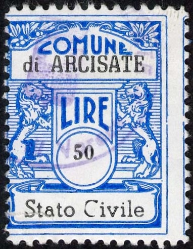 Marca da Bollo del Comune di ARCISATE su Carta Bianca di dimensioni 22 x 29 mm