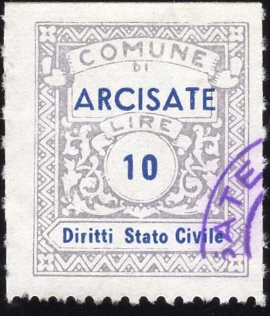 Marca da Bollo del Comune di ARCISATE su Carta Bianca di dimensioni 22 x 27 mm