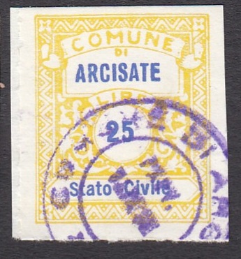 Marca da Bollo del Comune di ARCISATE su Carta Bianca di dimensioni 21 x 25 mm