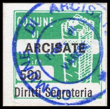 Marca da Bollo del Comune di ARCISATE su Carta Bianca di dimensioni 20 x 20 mm