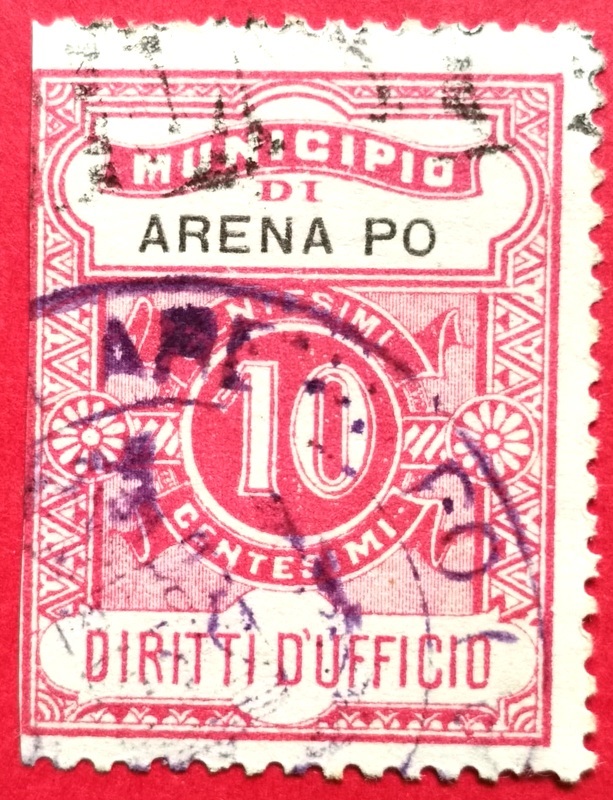 Marca da Bollo del Comune di ARENA PO su Carta Bianca di dimensioni 22,5 x 29 mm