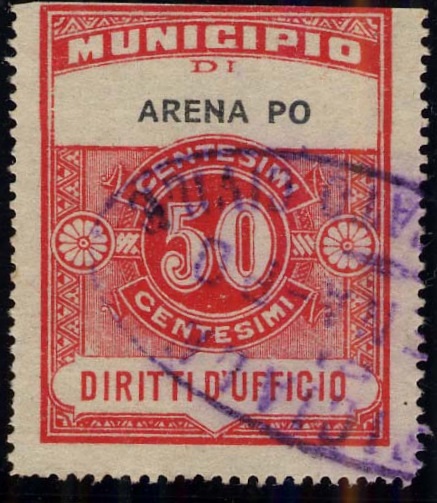 Marca da Bollo del Comune di ARENA PO su Carta Bianca Sottile di dimensioni 23 x 29 mm