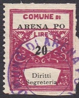 Marca da Bollo del Comune di ARENA PO su Carta Bianca Sottile di dimensioni 22 18,5 mm