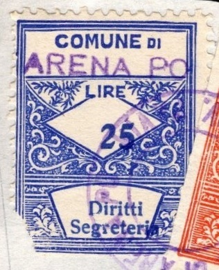 Marca da Bollo del Comune di ARENA PO su Carta Bianca Sottile di dimensioni 22 18,5 mm