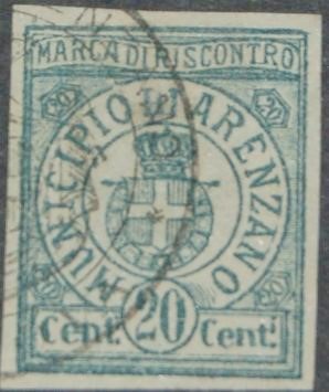 Marca da Bollo del Comune di ARENZANO su Carta Bianca di dimensioni mm