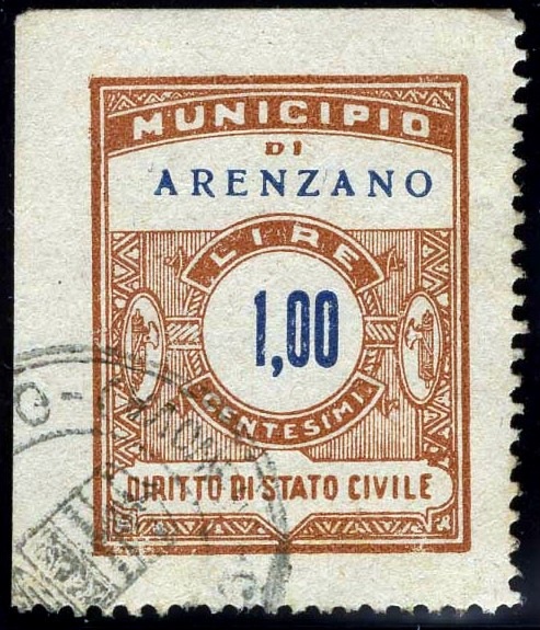 Marca da Bollo del Comune di ARENZANO su Carta Bianca Sottile di dimensioni 23 x 29 mm