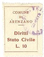 Marca da Bollo del Comune di ARENZANO su Carta Bianca Sottile di dimensioni 26,5 x 37 mm