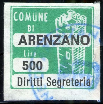 Marca da Bollo del Comune di ARENZANO su Carta Bianca di dimensioni 20 x 20 mm
