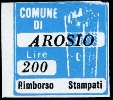 Marca da Bollo del Comune di AROSIO su Carta Bianca di dimensioni 20 x 20 mm