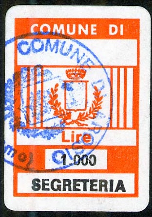 Marca da Bollo del Comune di AROSIO su Carta Bianca di dimensioni 17,5 x 26 mm