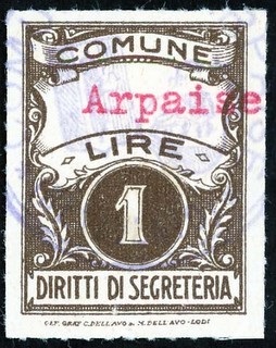 Marca da Bollo del Comune di ARPAISE su Carta Bianca Sottile di dimensioni 22,5 x 29 mm