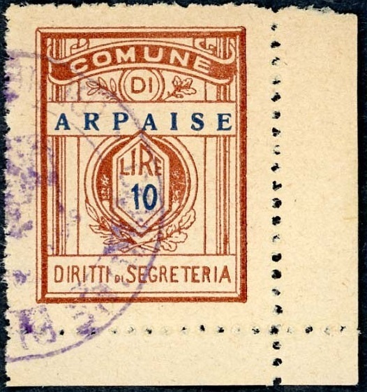Marca da Bollo del Comune di ARPAISE su Carta Bianca Sottile di dimensioni 21 x 27,5 mm