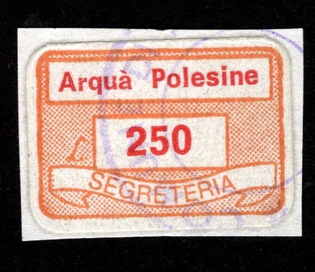 Marca da Bollo del Comune di ARQUA´ POLESINE su Carta Bianca di dimensioni 19 x 14 mm