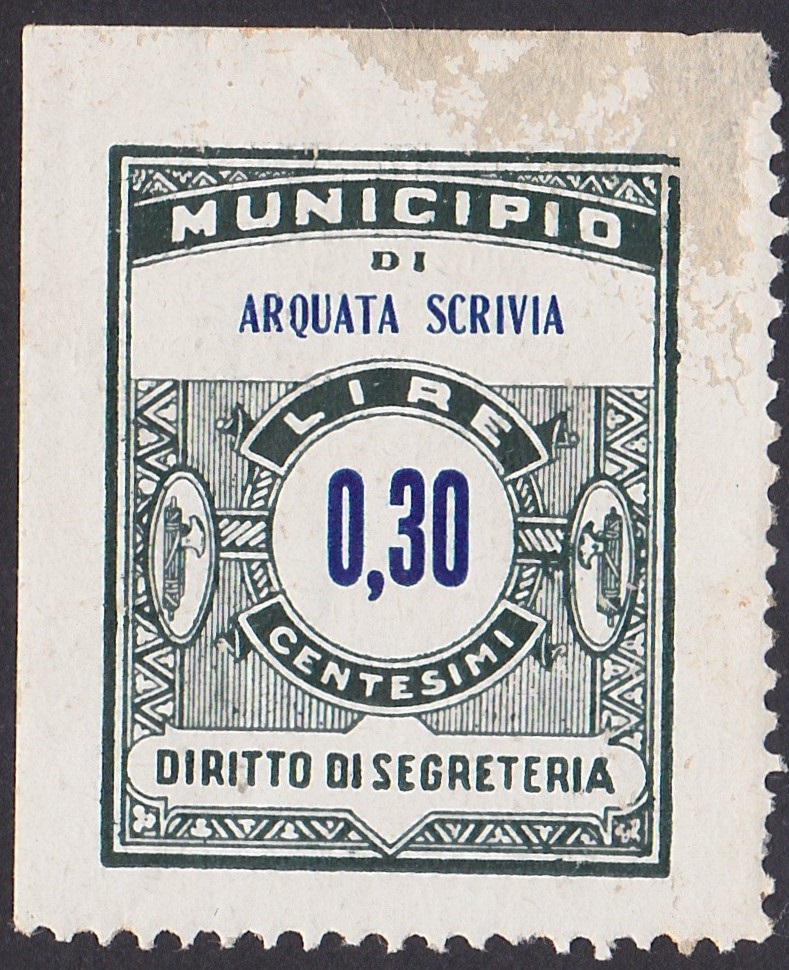 Marca da Bollo del Comune di ARQUATA SCRIVIA su Carta Bianca di dimensioni 24 x 30 mm