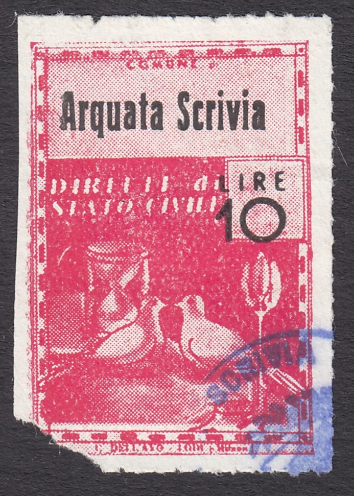 Marca da Bollo del Comune di ARQUATA SCRIVIA su Carta Bianca di dimensioni 22,5 x 29,5 mm