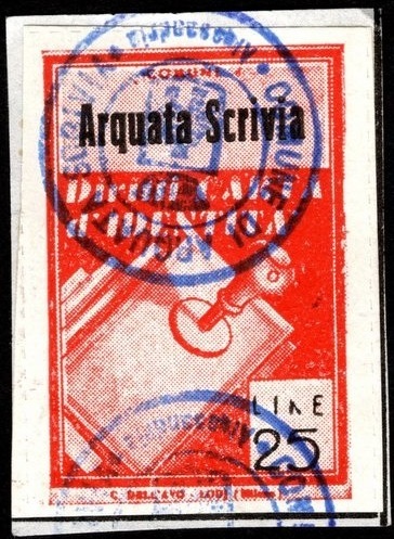 Marca da Bollo del Comune di ARQUATA SCRIVIA su Carta Bianca di dimensioni 22,5 x 29,5 mm