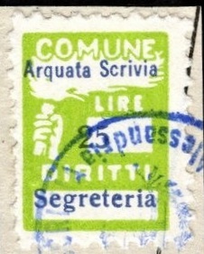 Marca da Bollo del Comune di ARQUATA SCRIVIA su Carta Bianca di dimensioni 18,5 x 26 mm