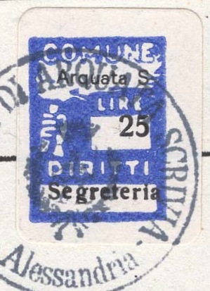 Marca da Bollo del Comune di ARQUATA SCRIVIA su Carta Bianca di dimensioni 15,5 x 20,5 mm