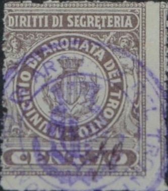 Marca da Bollo del Comune di ARQUATA DEL TRONTO su Carta Bianca di dimensioni 21 X 27 mm