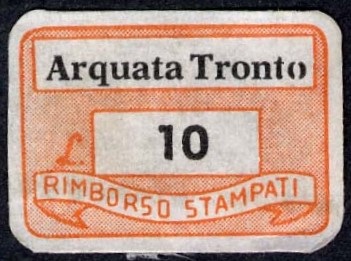 Marca da Bollo del Comune di ARQUATA DEL TRONTO su Carta Bianca di dimensioni 20 x 14 mm