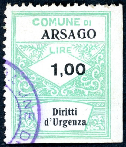 Marca da Bollo del Comune di ARSAGO SEPRIO su Carta Bianca di dimensioni 22 x 28 mm
