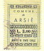 Marca da Bollo del Comune di ARSIE´ su Carta Bianca di dimensioni 26,5 x 35 mm
