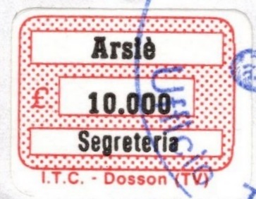Marca da Bollo del Comune di ARSIE´ su Carta Bianca di dimensioni 20 x 13,5 mm