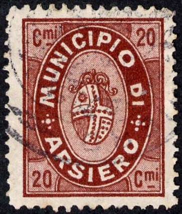 Marca da Bollo del Comune di ARSIERO su Carta Bianca Sottile di dimensioni 19,5 x 24,5 mm