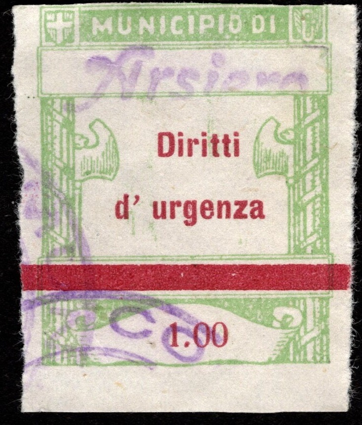 Marca da Bollo del Comune di ARSIERO su Carta Bianca di dimensioni 25 x 30 mm
