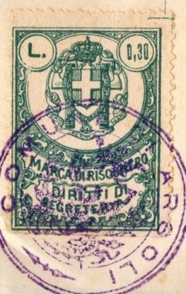 Marca da Bollo del Comune di ARSOLI su Carta Bianca di dimensioni 25 x 42 mm