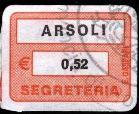 Marca da Bollo del Comune di ARSOLI su Carta Bianca di dimensioni 20 x 14 mm