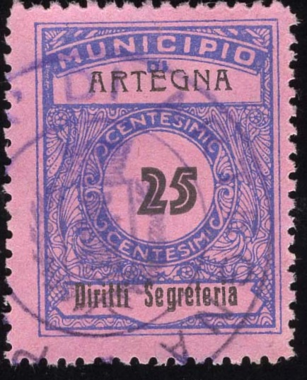 Marca da Bollo del Comune di ARTEGNA su Carta Colorata di dimensioni mm