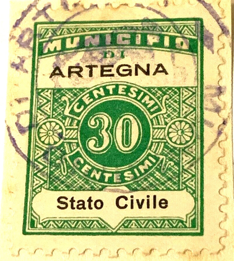 Marca da Bollo del Comune di ARTEGNA su Carta Bianca Sottile di dimensioni 22,5 x 29 mm